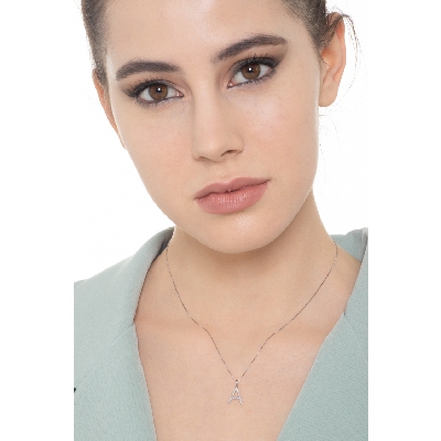 Gold necklace with letter A in diamonds