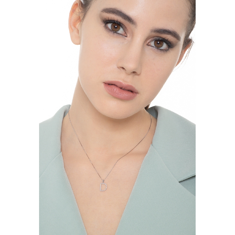 Necklace with initial D in white gold and diamonds Necklace with initial D in white gold and diamonds