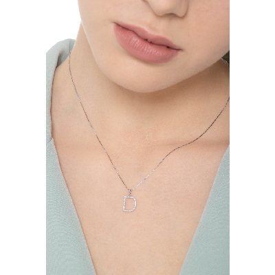 Necklace with initial D in white gold and diamonds