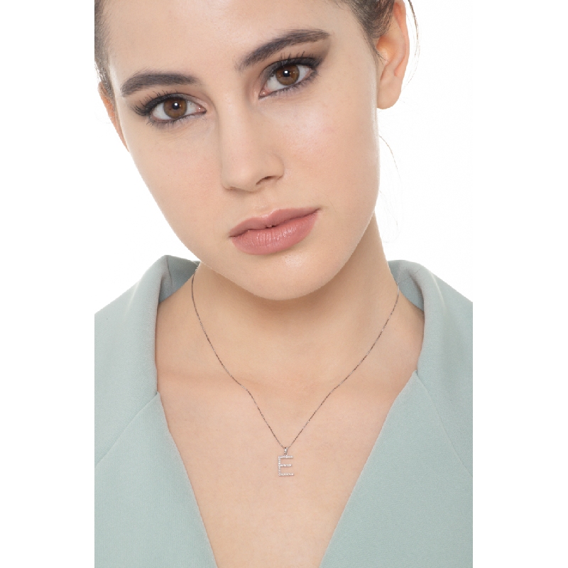 Necklace with the initials E in white gold and diamonds Necklace with the initials E in white gold and diamonds