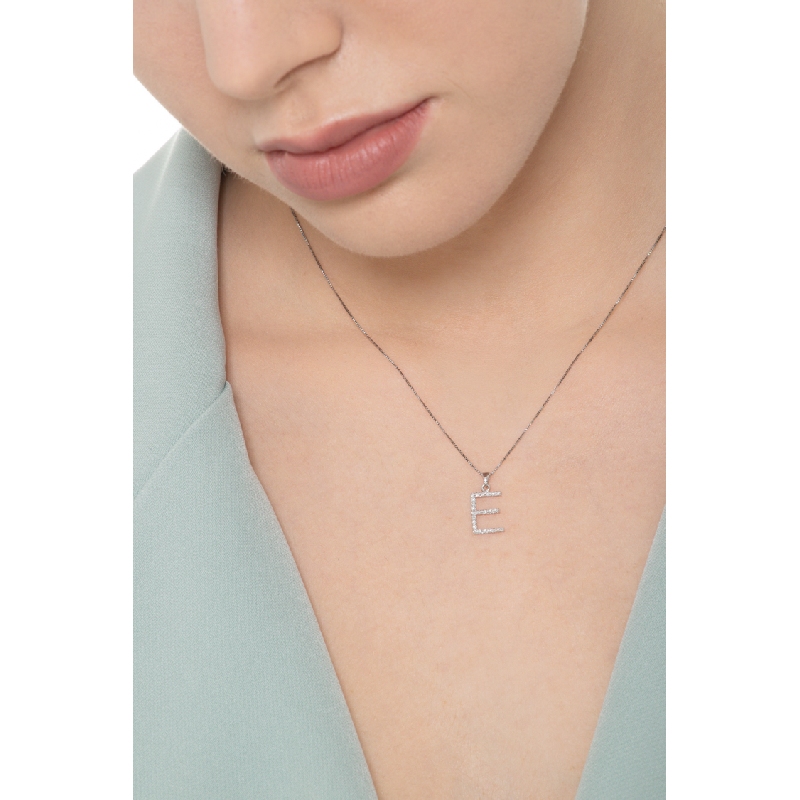 Necklace with the initials E in white gold and diamonds Necklace with the initials E in white gold and diamonds