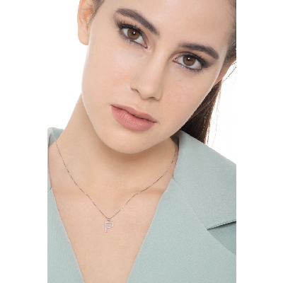 Gold necklace with letter P in diamonds
