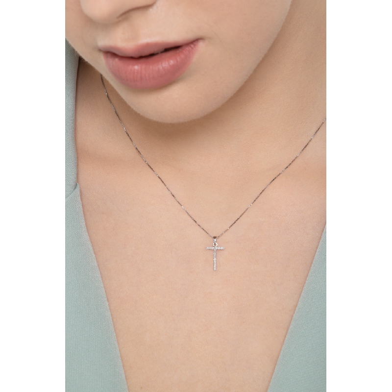 Initial T necklace in white gold and diamonds Initial T necklace in white gold and diamonds