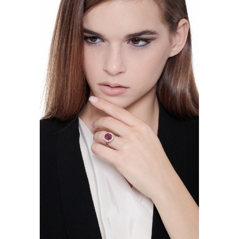 Halo ring white gold 18k with ruby and diamonds  Halo ring white gold 18k with ruby and diamonds