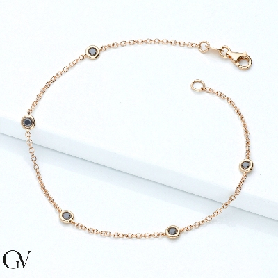 18k rose gold thin bracelet with 5 black round cut diamonds