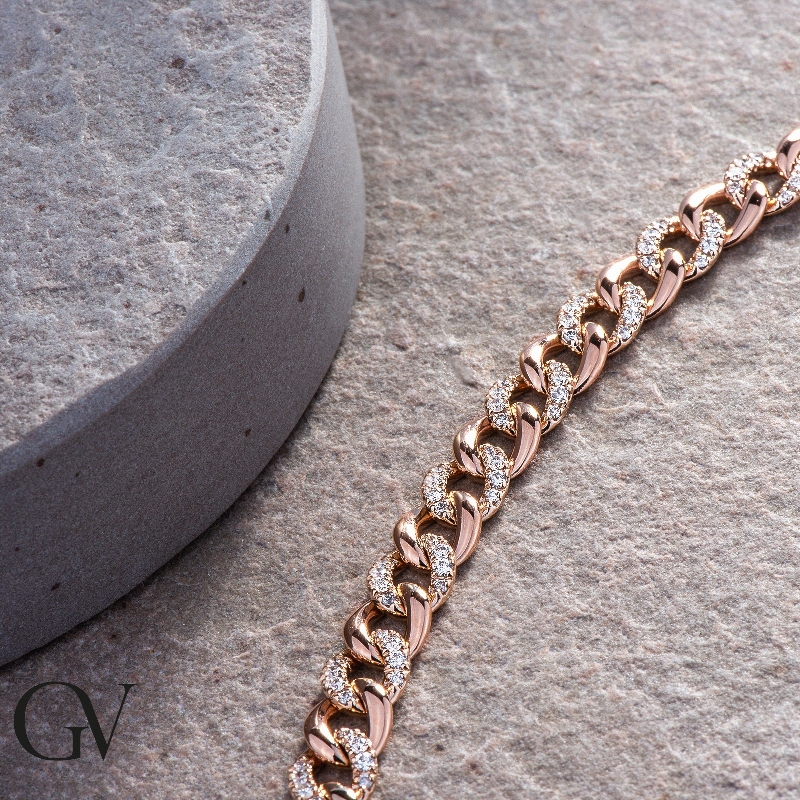 18k rose gold bracelet cuban link with diamonds