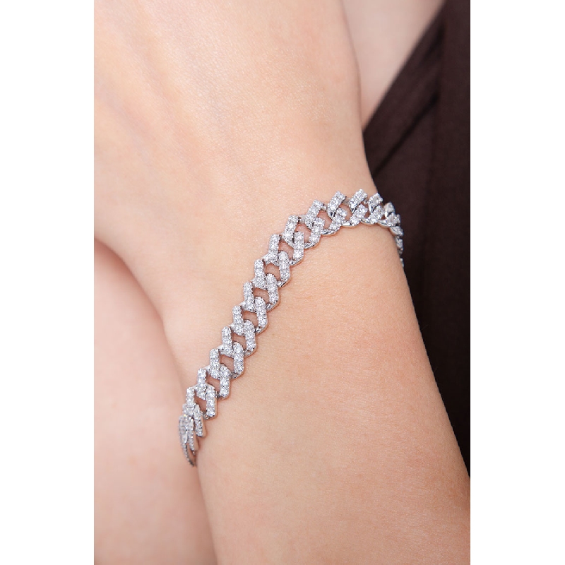 18k white gold cuban link bracelet with diamonds