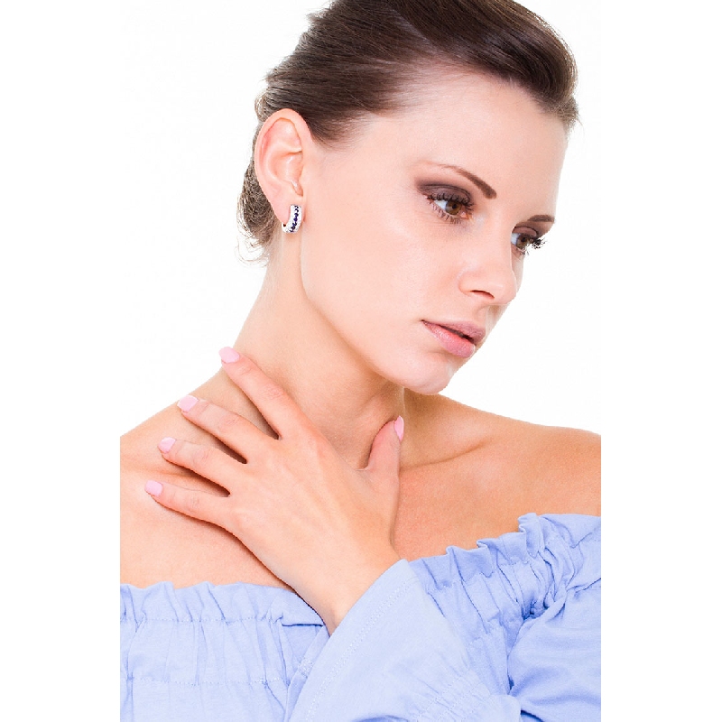 Hoop earrings with blue sapphires and diamonds in white gold 18k 