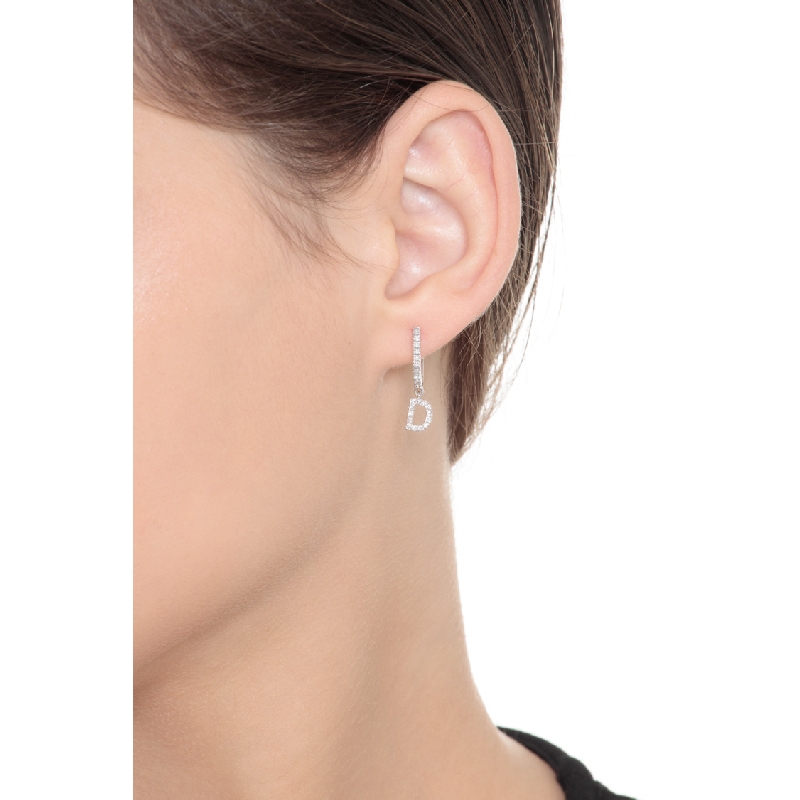 D letter drop earring in white gold and diamonds D letter drop earring in white gold and diamonds