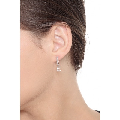 E letter drop earring in white gold and diamonds