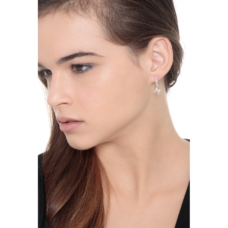 Single earring with pendant letter M with diamonds Single earring with pendant letter M with diamonds