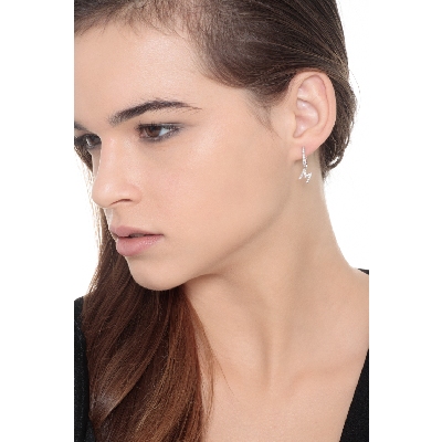 Single earring with pendant letter M with diamonds