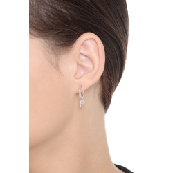 White gold P letter drop earring with diamonds 2