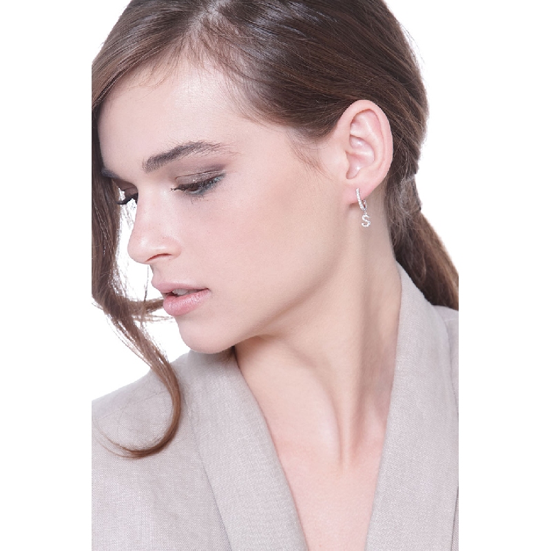 S letter drop earring in white gold and diamonds S letter drop earring in white gold and diamonds