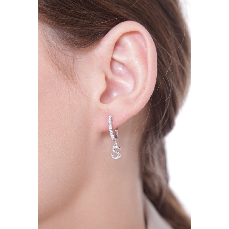 S letter drop earring in white gold and diamonds S letter drop earring in white gold and diamonds