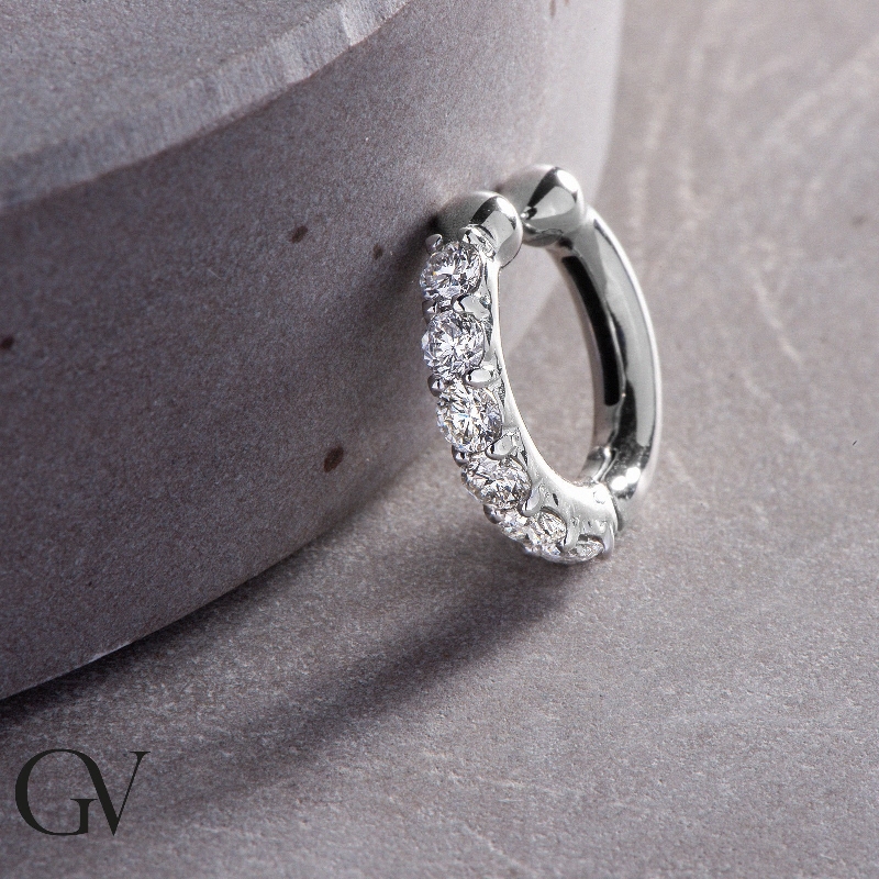 White gold 18k single hoop earring with diamonds  White gold 18k single hoop earring with diamonds