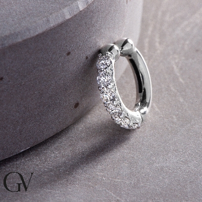 White gold 18k single hoop earring with diamonds 