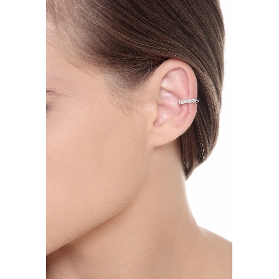 White gold 18k single hoop earring with diamonds 