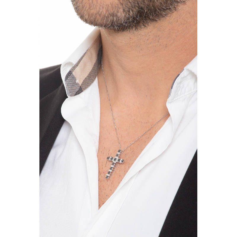 Cross pendant 18k white gold with black and white diamonds Cross pendant 18k white gold with black and white diamonds