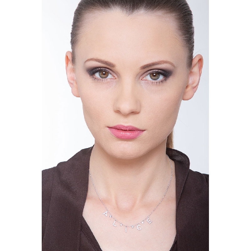 Gold necklace with name ALICE in diamonds