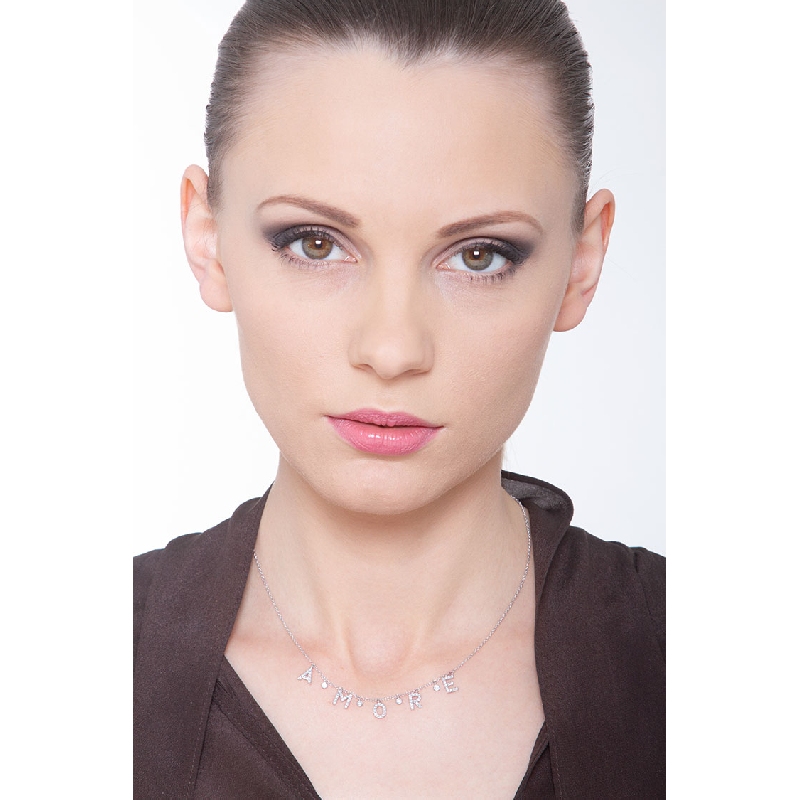 Necklace with letters AMORE in white gold and diamonds Necklace with letters AMORE in white gold and diamonds