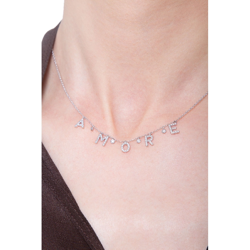 Necklace with letters AMORE in white gold and diamonds Necklace with letters AMORE in white gold and diamonds