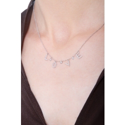 Necklace with letters LOVE in white gold and diamonds 2