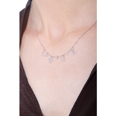 Necklace with letters LOVE in white gold and diamonds