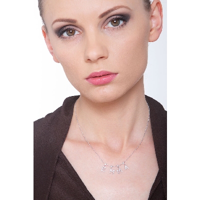 Necklace with letters SMILE in white gold and diamonds