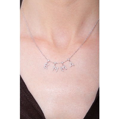Necklace with letters SMILE in white gold and diamonds