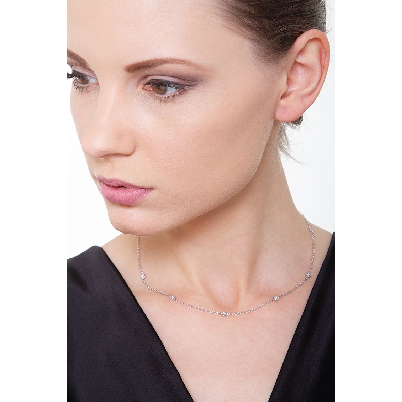 White gold 18k long chain with diamonds, 40 cm White gold 18k long chain with diamonds, 40 cm