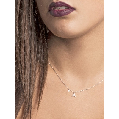White gold initial A necklace with diamonds