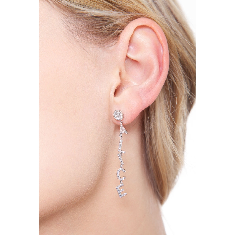Name diamond earring ALICE white gold and diamonds