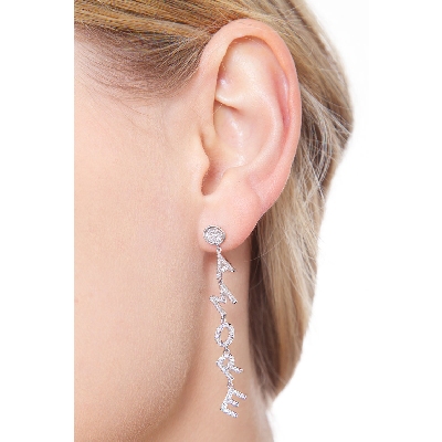 White gold and diamonds letter earring AMORE