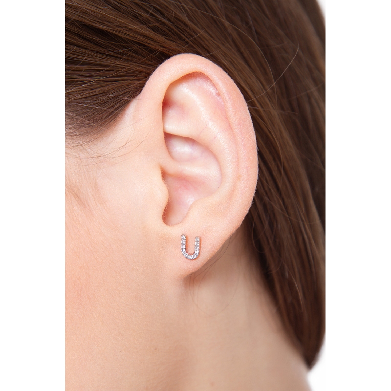 U letter earring in white gold and diamonds U letter earring in white gold and diamonds