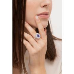 Ring in white gold 18k with double halo in diamonds and central tanzanite 2