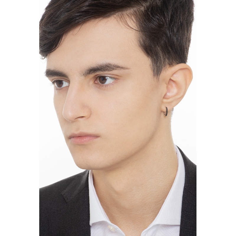 White gold 18k hoop single earring black diamonds White gold 18k hoop single earring black diamonds