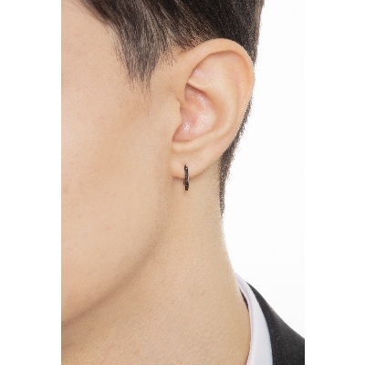 White gold 18k hoop single earring black diamonds