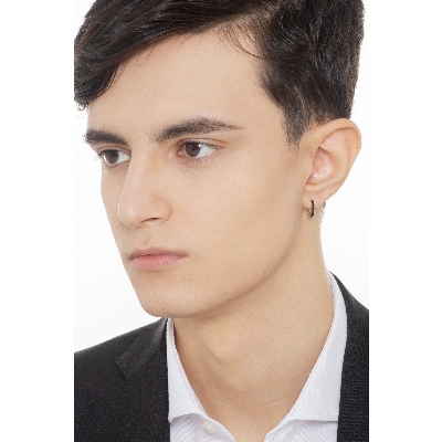 White gold 18k hoop single earring with black diamonds