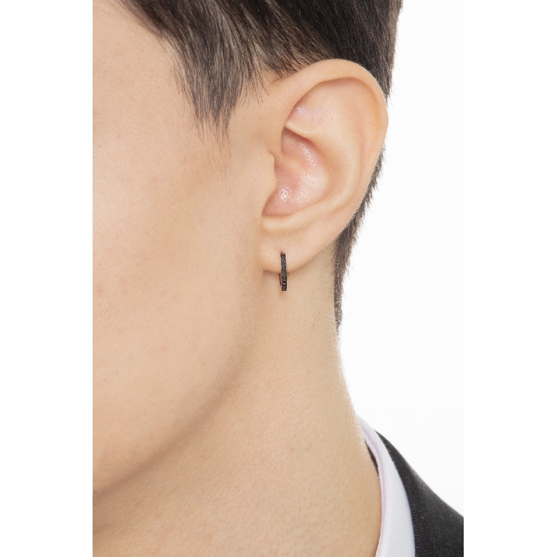 White gold 18k hoop single earring with black diamonds White gold 18k hoop single earring with black diamonds