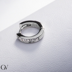 Hoop single earring with half channel diamonds in white gold 18k 2