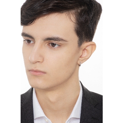 Hoop single earring with half channel diamonds in white gold 18k