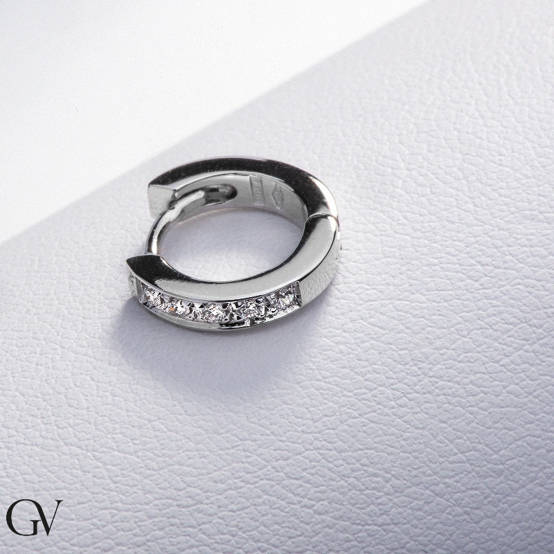 Hoop single earring with half channel diamonds in white gold 750 Hoop single earring with half channel diamonds in white gold 750