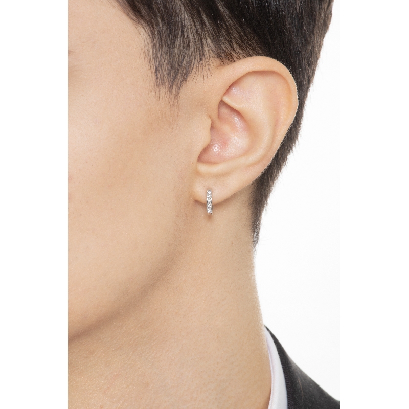 Hoop single earring with half channel diamonds in white gold 750 Hoop single earring with half channel diamonds in white gold 750