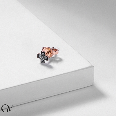 18k rose gold single earring cross black diamonds