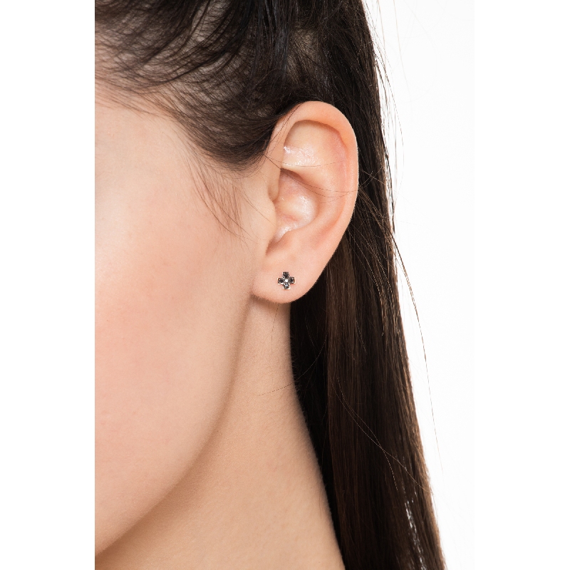 18k rose gold single earring cross black diamonds 18k rose gold single earring cross black diamonds