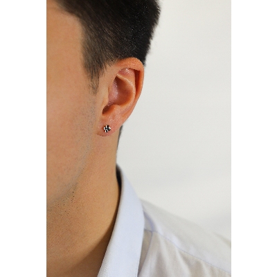 18k rose gold single earring cross with black diamonds