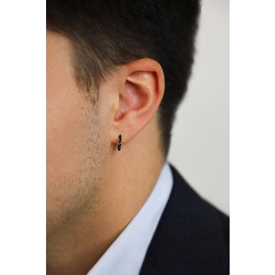 White gold 18k little single earring with black diamonds