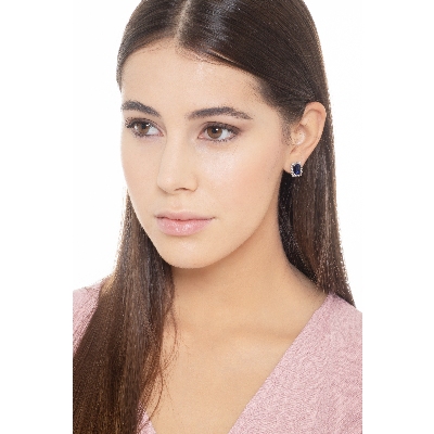 Stud earrings with blue sapphires and diamonds in white gold 18k 