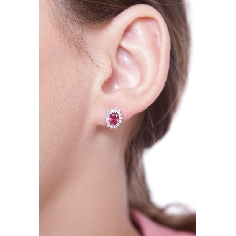 White gold 18k stud earrings with rubies and diamonds White gold 18k stud earrings with rubies and diamonds